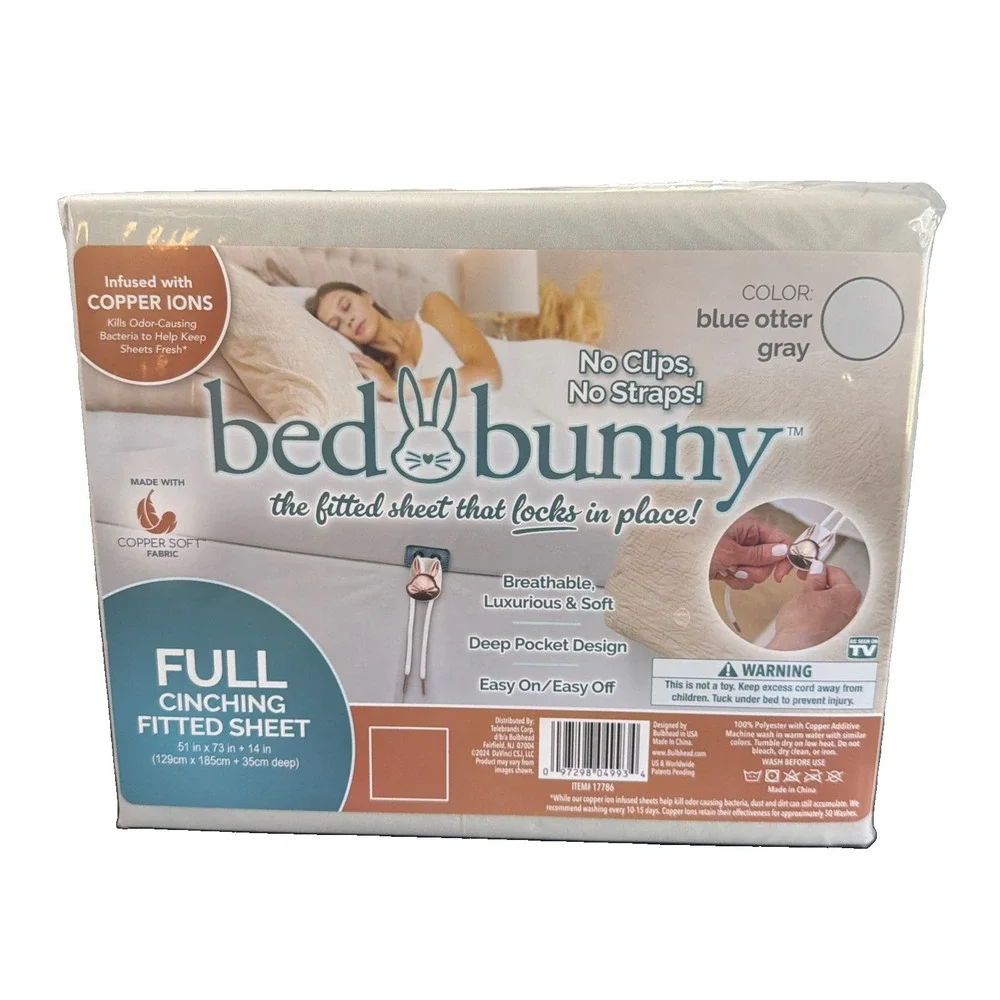 Bed Bunny Locking Fitted Bed Sheet As Seen On TV Full Blue Otter Gray New